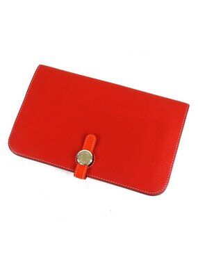 Hermes Dogon GM Duo Geranium Capucines Silver Togo Wallet